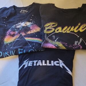 Pink Floyd Bowie Metallica Medium Black T-Shirt Bundle